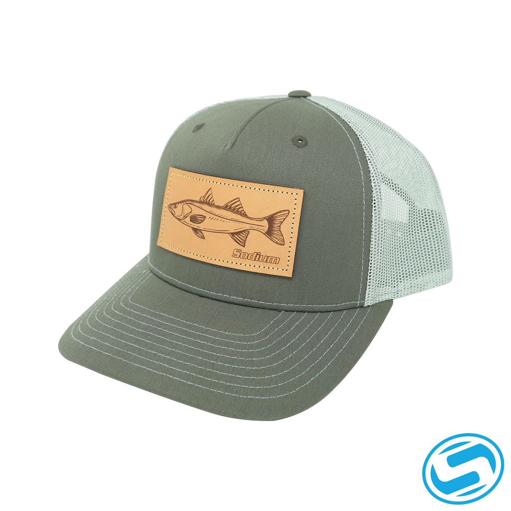 Snook Fishing Trucker Hat Genuine Leather Patch Hat, Fishing